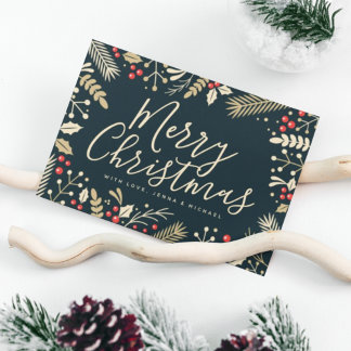 Postal Feliz Navidad Holly y Berries