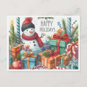 Postal Feliz Navidad Hombre de Nieve Alegres Fiestas 
