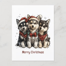 Postal Feliz Navidad Husky Dogs
