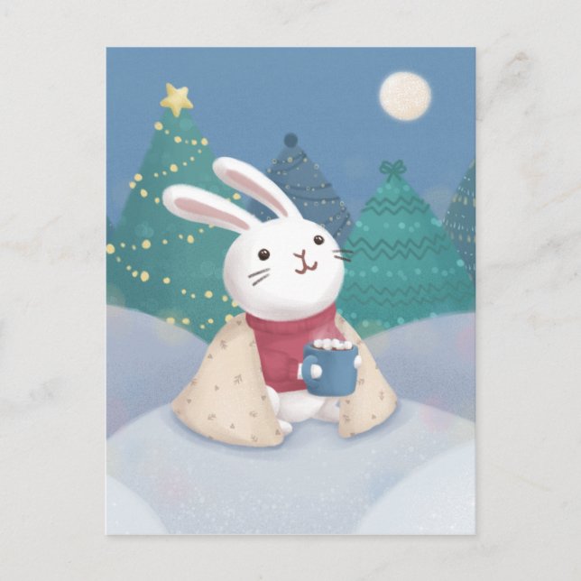 Postal Feliz Navidad: Ilustracion conejo (Anverso)
