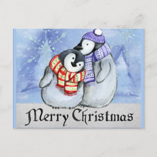 Postal Feliz Navidad, ilustración de pingüino