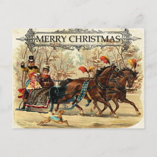 Postal Feliz Navidad, ilustración vintage,
