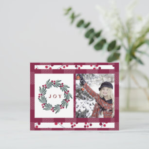 Postal Feliz Navidad "JOY" Typografía Foto Holly Berry