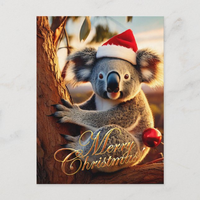 Postal Feliz Navidad Koala sentado en Gumtree (Anverso)