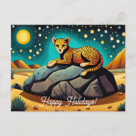 Postal Feliz Navidad Leopardo Salvaje Desierto Medianoche