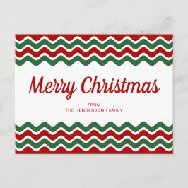 Postal Feliz Navidad Lindas Rayas Onduladas Rojas Verdes