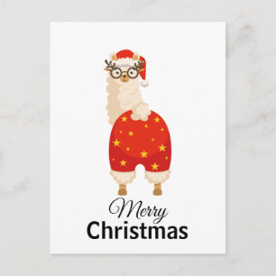 Postal Feliz Navidad Llama Santa de Dibujos Animados Simp