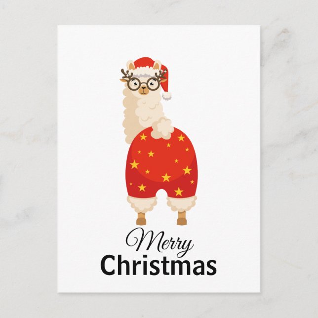 Postal Feliz Navidad Llama Santa de Dibujos Animados Simp (Anverso)