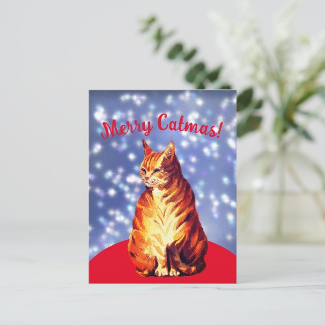 Postal Feliz Navidad, marmalade ginger cat Postcard (Anverso de pie)