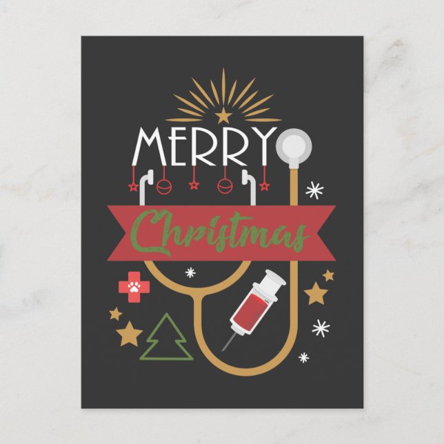 Postal Feliz Navidad Médico de enfermería médica Stethosc (Anverso)