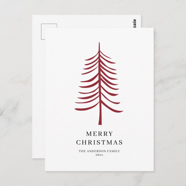 Postal Feliz Navidad Minimalista Árbol moderno rojo (Anverso / Reverso)