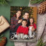 Postal Feliz Navidad, moderna foto de la familia de guion<br><div class="desc">Cepillo moderno guión Feliz Navidad Familia Fotos Feliz Navidad Tarjeta navideña</div>