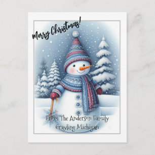 Postal Feliz Navidad Muñeco de Nieve, Personalizado 