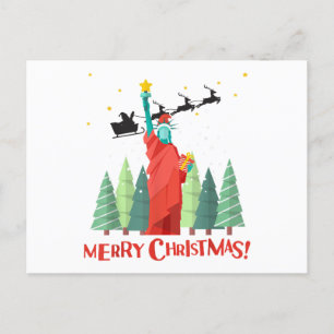 Postal Feliz Navidad Nueva York Santa Claus Estatua De Li