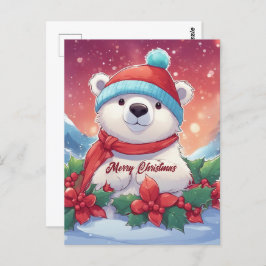 Postal Feliz Navidad oso polar blanco