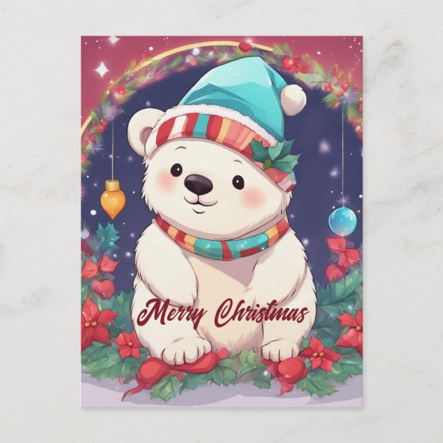 Postal Feliz Navidad oso polar blanco (Anverso)