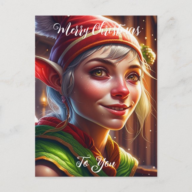 Postal Feliz Navidad para ti | Elfo lindo (Anverso)