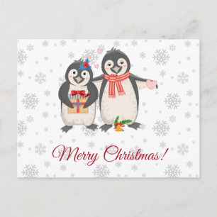 Postal Feliz Navidad Pareja de Pingüinos Lindos