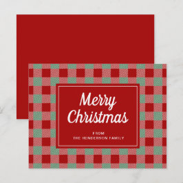 Postal Feliz Navidad Patrón de Cuadro Escocés Búfalo Rojo