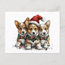 Postal Feliz Navidad Pembroke Corgi galés cachorros