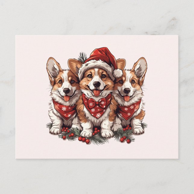 Postal Feliz Navidad Pembroke Corgi galés cachorros (Anverso)