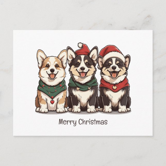 Postal Feliz Navidad Pembroke Welsh Corgi Perros (Anverso)