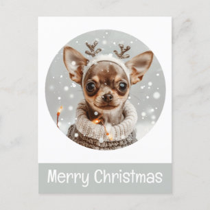 Postal Feliz Navidad Perro reno Chihuahua