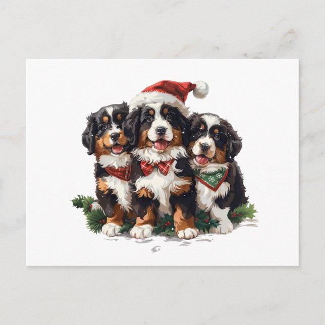 Postal Feliz Navidad Perros de Montaña Berneses (Anverso)