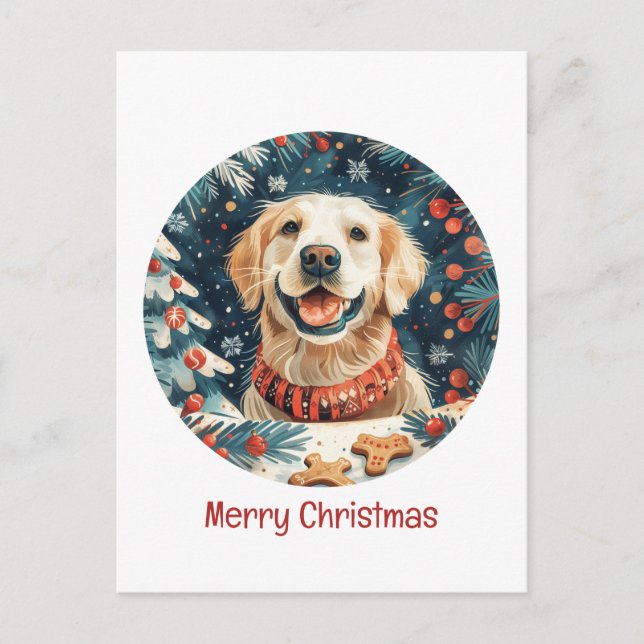 Postal Feliz Navidad Perros recuperadores de oro (Anverso)