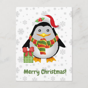 Postal Feliz Navidad Pingüino de Navidad Lindo y Regalo