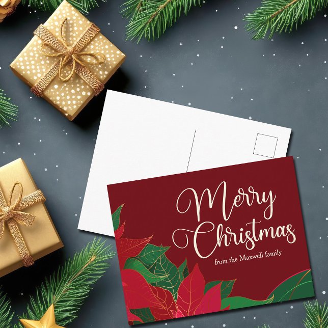 Postal Feliz Navidad Poinsettia Elegante Personalizado Ro (Subido por el creador)
