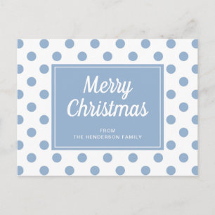 Postal Feliz Navidad Polka Dots Azul Polvoriento