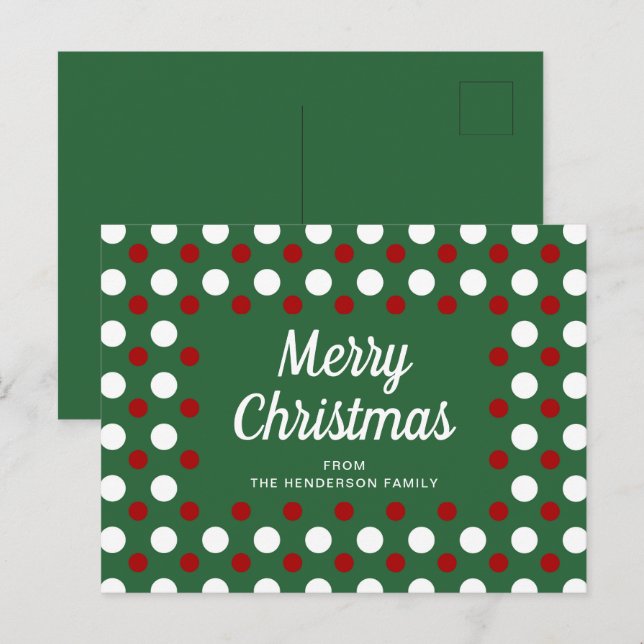 Postal Feliz Navidad Polka puntos verdes (Anverso / Reverso)