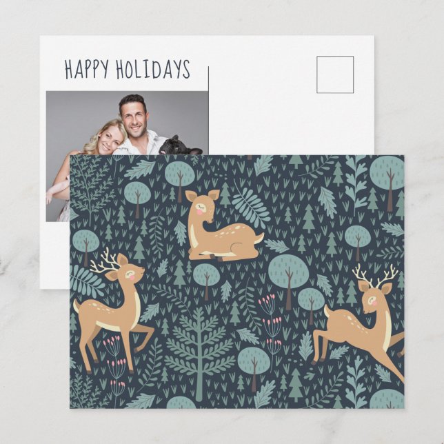 Postal Feliz Navidad | Postcar animales de bosque de vaca (Anverso / Reverso)