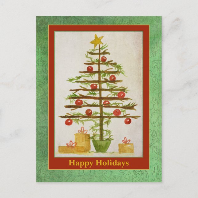 Postal Feliz Navidad Primitivo Árbol de Navidad (Anverso)