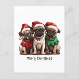 Postal Feliz Navidad Pug Dogs