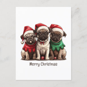 Postal Feliz Navidad Pug Dogs