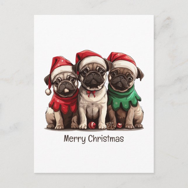 Postal Feliz Navidad Pug Dogs (Anverso)