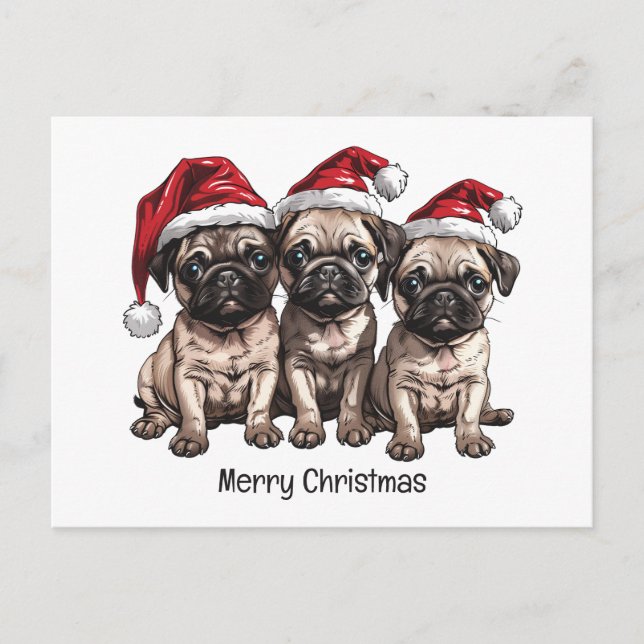 Postal Feliz Navidad Pug Dogs Santa (Anverso)