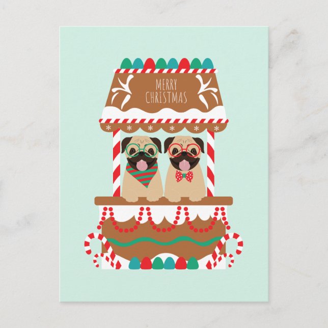 Postal Feliz Navidad Pug Holiday Stand Dogs (Anverso)