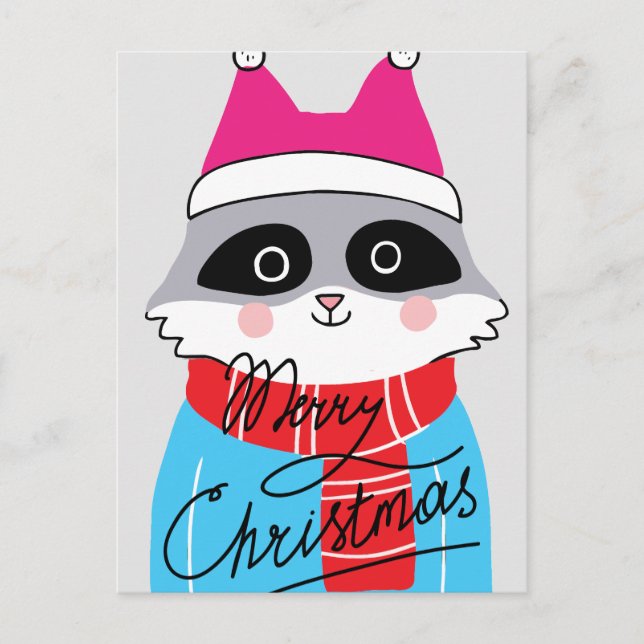Postal Feliz Navidad | Raccoon navideño feliz de invierno (Anverso)