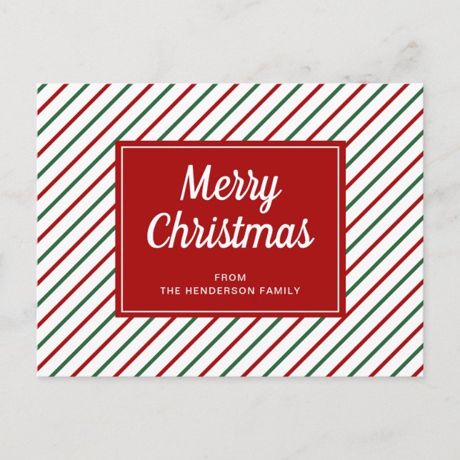 Postal Feliz Navidad Rayas Blancas Rojas (Anverso)