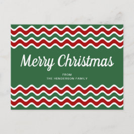 Postal Feliz Navidad Rayas Onduladas Verdes Rojas Lindas
