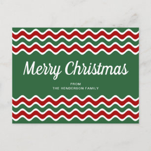 Postal Feliz Navidad Rayas Onduladas Verdes Rojas Lindas
