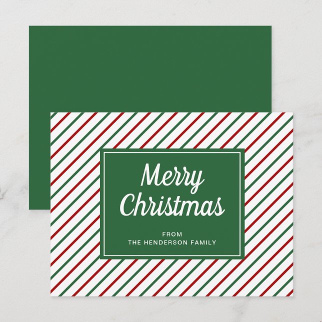 Postal Feliz Navidad Rayas Verdes y Blancas (Anverso / Reverso)