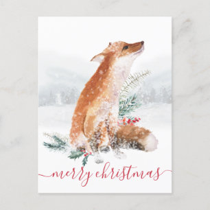 Postal Feliz Navidad Red Fox invierno feriado en Woodland