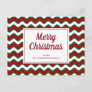 Postal Feliz Navidad Red Green Wave Strips