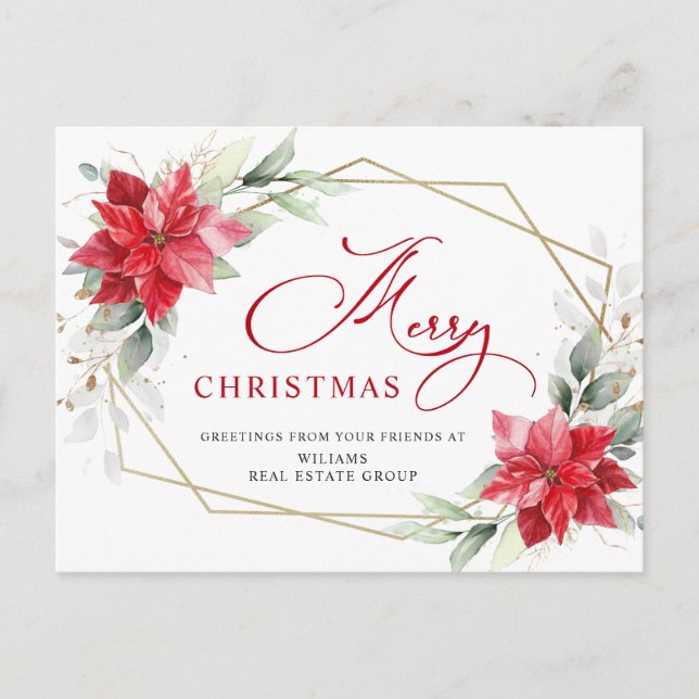 Postal Feliz Navidad Red Poinsettia Corporate Greby (Anverso)