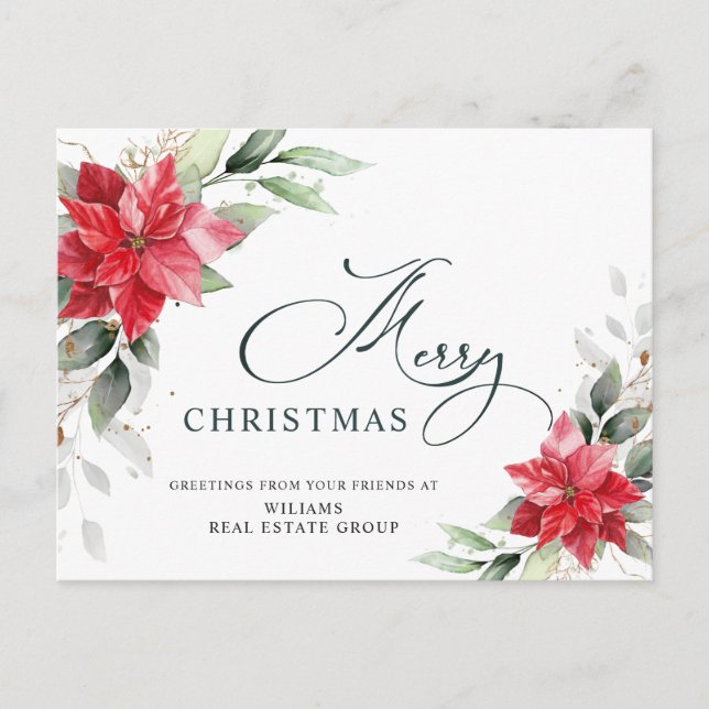 Postal Feliz Navidad Red Poinsettia Corporate Greby (Anverso)