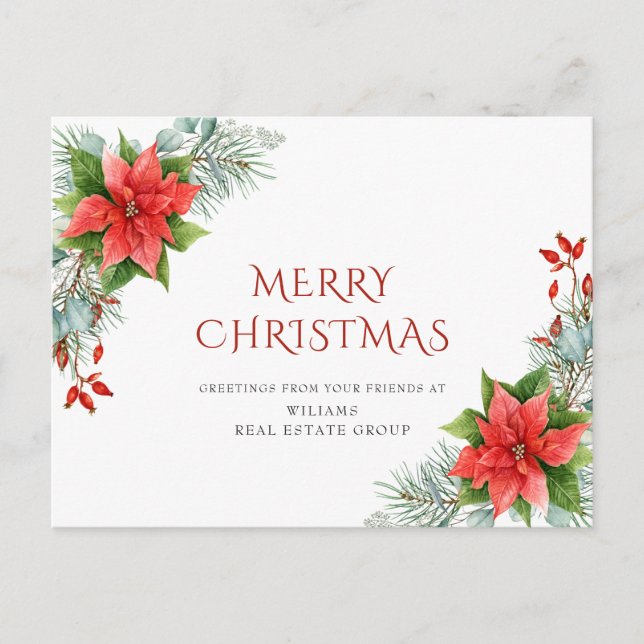 Postal Feliz Navidad Red Poinsettia Corporate Greby (Anverso)